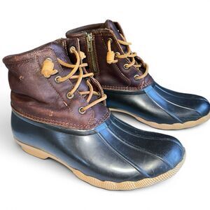Sperry Saltwater Duck Boots Women's 7.5 Brown Leather Quilted Waterproof